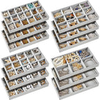 Junkin 12 Pcs Jewelry Tray Velvet Stackable Jewelry Organizer Trays Divided Earring Accessories Storage Containers Box (Rose Red) - color: Gray