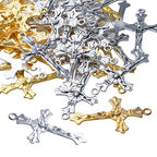 BronaGrand 50pcs Alloy Cross Charms Pendants Jewelry Rosary Cross Charms for DIY Bracelet Necklace Jewelry Making Findings,37×22mm - color: Gold/Antique Silver