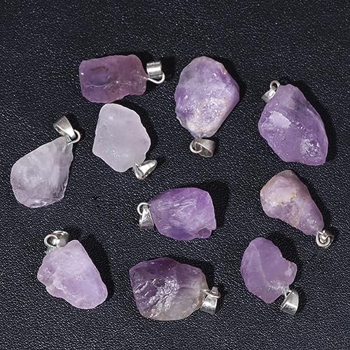10pcs Irregular Raw Natural Amethyst Rock Stone Pendant Healing Crystal Chakra Gemstone Charm for Jewelry Making DIY Necklace Earrings Accessories Reiki - color: Amethyst