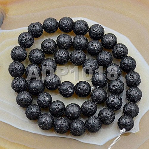 AD Beads Natural Gemstones 8mm Round Loose Beads 15'' ~ 16'' Pick Stone (Smooth Black Lava) - color: Smooth Black Lava