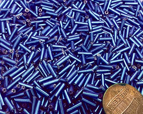 Czech Bugle Beads 40 gr / 1.4 oz Glass Tube Size #3 7mm (Royal Blue Silver Lined) - color: Royal Blue Silver Lined