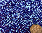 Czech Bugle Beads 40 gr / 1.4 oz Glass Tube Size #3 7mm (Royal Blue Silver Lined) - color: Royal Blue Silver Lined