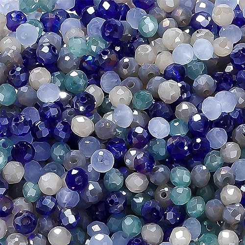 St.Kunkka Crystal Glass Beads for Jewelry Making, 1000pcs 4mm Mixed Color Faceted Rondelle Crystal Beads Austria Round Shape Loose Spacer Beads for DIY Women Bracelet Necklace (Blue Series) - color: Blue Series