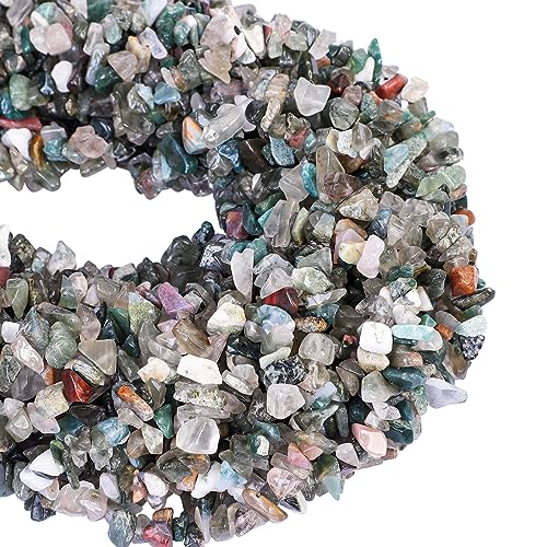 5-8mm Indian Agate Tumbled Stone Chip Beads for Jewelry Making, Irregular Shaped Healing Crystal Loose Bead Supply, Pack of 2 Strands(64 inches)
