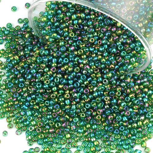 Size 3 mm 8/0 Glass Seed Beads, 5100 Pcs Small Mini Spacer Loose Pony Beads for Jewelry Making and DIY Crafts (Green) - color: Green, size: Medium