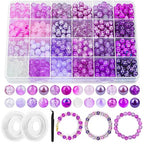 PAXCOO 720pcs Glass Beads for Jewelry Making 8mm, 24 Colors Bead Bracelet Making Kit Purple Round Loose Beads for Bracelet Earring Necklace Jewelry Making Supplies - color: Purple