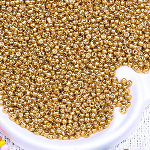 5000pcs Glass Seed Beads, 3mm 8/0 Small Individual Color Seed Beads Mini Pony Bulk for DIY Bracelet Necklaces Wrist Jewelry Making, Gold - color: Gold