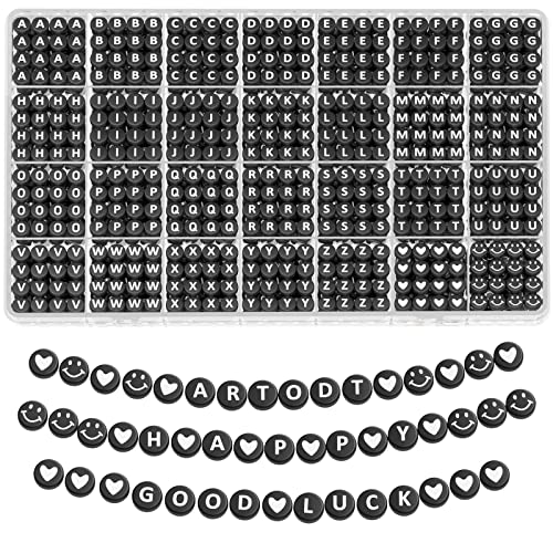 ARTDOT 1400 Pieces Letter Beads for Friendship Bracelets Making Kit, 28 Styles Assortment Jewelry Making Supplies Alphabet Beads Set with Cases Preppy Crafts Gifts - color: White Letter Black bead