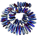 SUNYIK Deep Blue Titanium Coated Crystal Points Quartz Polished Sticks Spikes Point Beads 15 inch Strand Drilled - color: Deep Blue/Purple(Polished), size: 0.5"-1.6"
