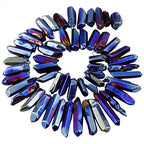 SUNYIK Deep Blue Titanium Coated Crystal Points Quartz Polished Sticks Spikes Point Beads 15 inch Strand Drilled - color: Deep Blue/Purple(Polished), size: 0.5"-1.6"