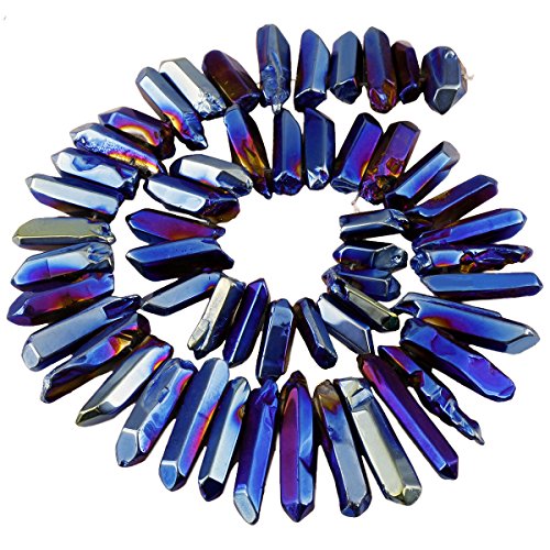 SUNYIK Deep Blue Titanium Coated Crystal Points Quartz Polished Sticks Spikes Point Beads 15 inch Strand Drilled - color: Deep Blue/Purple(Polished), size: 0.5"-1.6"