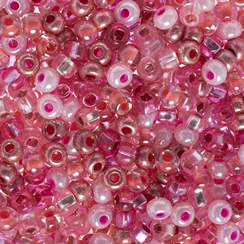 John Bead Czech Glass Seed Beads 6/0 Neon Pink Mix Beads for Jewelry Making Crafts, 23g Vial - color: Neon Pink Mix
