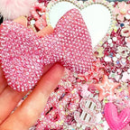 Gehaiwo Pink Junk Case Charms Kit, Junks Phone Cases with Rhinestone Accessories and Full Diamond Bow Lips Dollar Sign Pom Resin Kits Mirror with DIY Phones Decorations