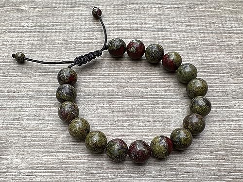 GAF TREASURES Grade A ++ Gemstone Round Bead Adjustable Bracelet 10mm, Genuine Crystal Bead Bracelet, Gift for Men & Women - color: Dragon Blood Jasper