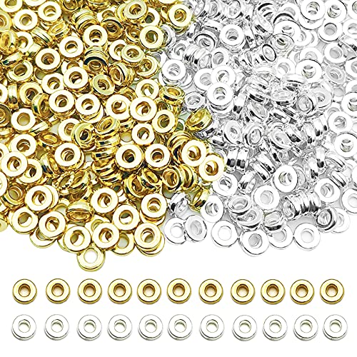 1000Pcs Flat Round Rondelle Spacer Beads for DIY Crafts,Gold Silver Disc Spacer Loose Beads for DIY Jewelry Making,Bracelet Necklace Earring Crafts - color: 1000pcs;Gold,Silver;Round