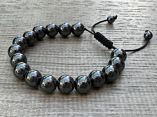 GAF TREASURES Grade A ++ Gemstone Round Bead Adjustable Bracelet 10mm, Genuine Crystal Bead Bracelet, Gift for Men & Women - color: Hematite