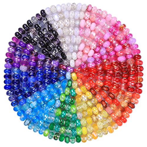 192 Pieces Large Hole Fairy Wand Garden Beads, Assorted European Craft Beads Mixed Color Lampwork Spacer Beads,European Large Hole Beads for DIY Jewelry Making Supplies (12 Style) - color: 12 Style