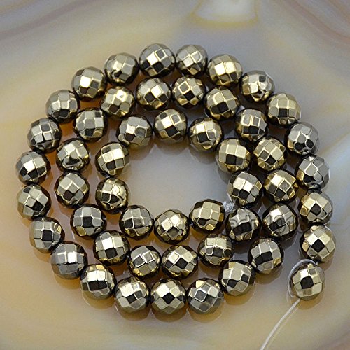 AD Beads Natural Faceted & Smooth Metallic Hematite Round Gemstone Loose Beads 16" 2mm 3mm 4mm 6mm 8mm 10mm (6mm, Pyrite Hematite (Faceted)) - color: Pyrite Hematite (Faceted), size: 6mm
