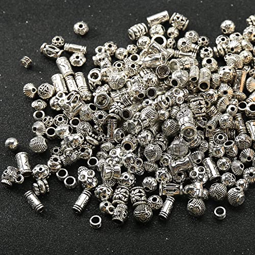 Silver Spacer Beads Metal Alloy Loose Spacer Beads Bulk Random Styles Metal Bead Tibetan Antique Silver Metal Bead for Bracelets Necklace Earring Jewelry Making(mix)