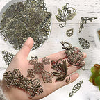 metulip 120Pcs Antique Bronze Filigree Connectors Tibetan Metal Filigree Charms Pendants Links Vintage Filigree Embellishments for Craft DIY Earrings Hairpin Necklace Jewelry Making