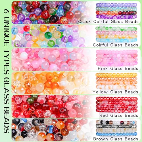 SONGIN 6mm Glass Beads Jewelry Making Kit, 3600 PCS Round Chakra Beads for Bracelet, Assorted Crystal Glass Bead for DIY Bracelets Necklaces Crafts Supplies