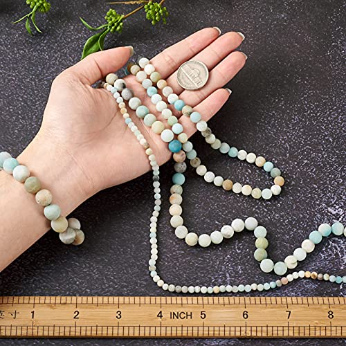 Cheriswelry 4Strands Natural Frosted Flower Amazonite Round Loose Spacer Stone Beads 4-10mm for DIY Necklace Bracelet Earring Jewelry Making - color: Natural Frosted Flower Amazonite