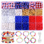 2480pcs President's Independence Day Polymer Clay Beads Charms Friendship Bracelet Necklace Earring Jewelry Making kit, Accessories for Arts Crafts DIY Birthday Gifts for Girls Children American Flag - color: C8#President's Independence Day