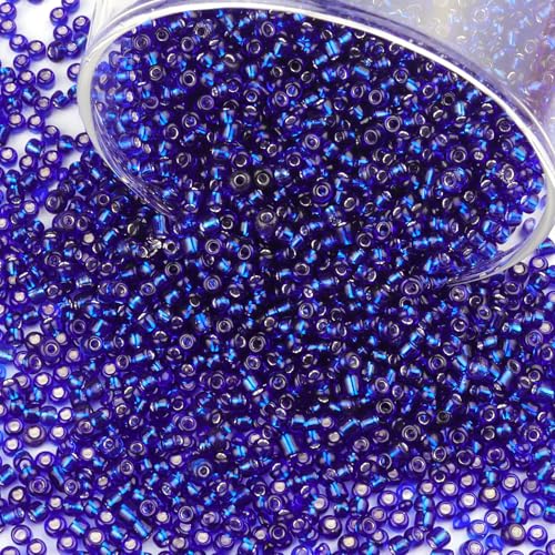 5100 Pcs Size 8/0 Glass Seed Beads, 3 mm Sapphire Small Mini Spacer Loose Pony Beads for Jewelry Making and DIY Crafts - color: Sapphire, size: Medium