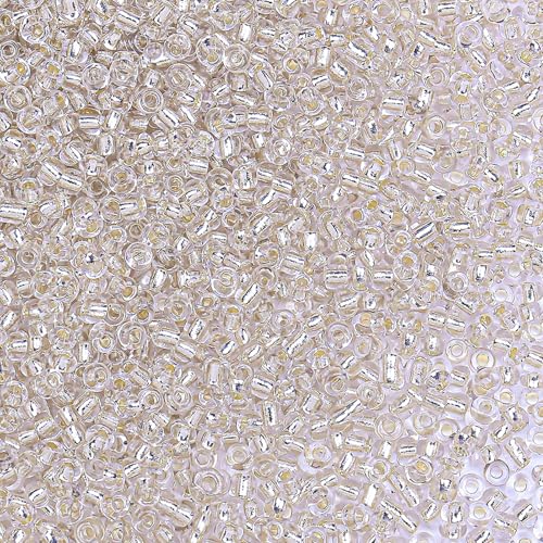 5000pcs Glass Seed Beads, 3mm 8/0 Small Individual Color Seed Beads Mini Pony Bulk for DIY Bracelet Necklaces Wrist Jewelry Making, Frosted Silver White - color: Frosted Silver White