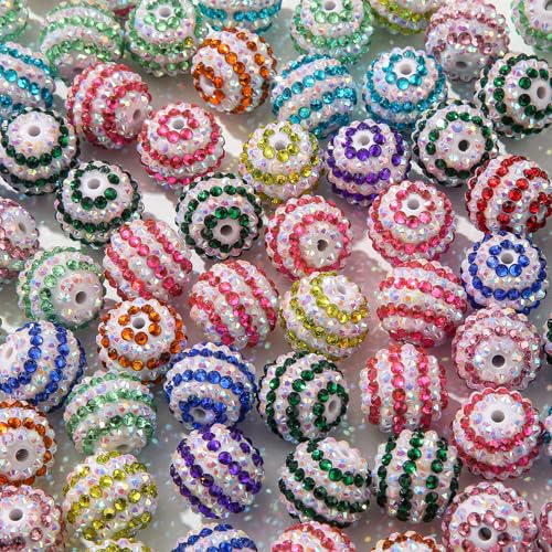 20mm Rhinestone Beads 20pcs Chunky Bubblegum Bead Beadable Pen Beads Shine Disco Ball Beadsfor Necklace Jewelry Bracelets DIY Crafts Making (ColorWhite) - color: colorwhite