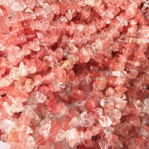 90 Inches Cherry Quartz Irregular Shaped Crystal and Healing Tumbled Chip Stone Beads for Jewelry Making - color: Light Red-Cherry Quartz