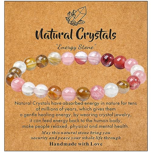 MAIBAOTA Healing Crystal Bracelet for Women Men, 8/4 mm Natural Stone Beaded Bracelets, Jewelry Birthday Gifts, Round Gemstones Stretch Bracelets - color: Multi-Watermelon, size: 8 mm