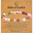 MAIBAOTA Healing Crystal Bracelet for Women Men, 8/4 mm Natural Stone Beaded Bracelets, Jewelry Birthday Gifts, Round Gemstones Stretch Bracelets - color: Multi-Watermelon, size: 8 mm