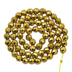 AD Beads Natural Faceted & Smooth Metallic Hematite Round Gemstone Loose Beads 16" 2mm 3mm 4mm 6mm 8mm 10mm (6mm, Metallic Gold (Faceted)) - color: Metallic Gold (Faceted), size: 6mm