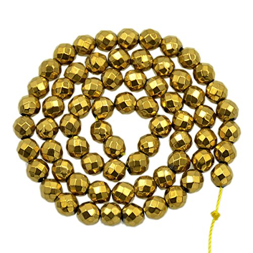 AD Beads Natural Faceted & Smooth Metallic Hematite Round Gemstone Loose Beads 16" 2mm 3mm 4mm 6mm 8mm 10mm (6mm, Metallic Gold (Faceted)) - color: Metallic Gold (Faceted), size: 6mm