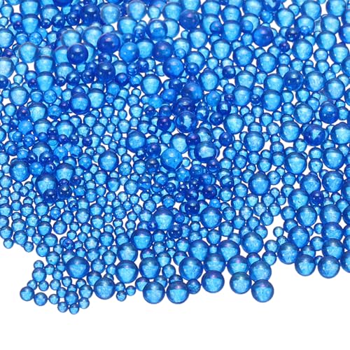 Iridescent Glass Tiny Bubble Beads, 0.4-3mm 20g No Hole Micro Mini Round Sapphire Blue Water Droplets Beads - Applications: for Resin, Nail Art, Dollhouse Bath Tub, 2-Pieces - color: Sapphire Blue, size: φ0.4-3mm