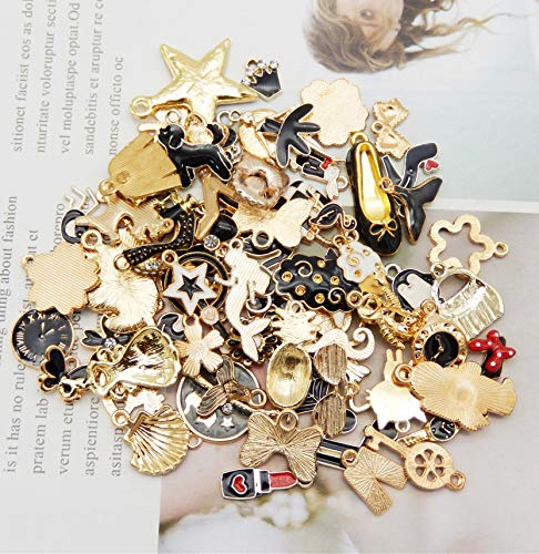 30pcs Mixed Enamel Charms Pendants for Jewelry Making Bulk lot Necklace Earrings Bracelet Craft Findings - color: Black