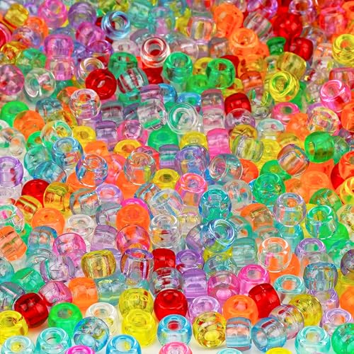 Transparent Pony Beads 1000+pcs Mix Color Plastic Bead, Crystal Beads Bulk, Kandi Bead Refill for Crafts - color: Crystal Clear