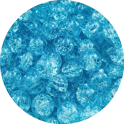 100pcs Crackle Glass Beads 10mm Round Crystal Glass Spacer Crafts Beads for Jewelry Making Necklace Bracelet Earrings DIY Crafts(Sky Blue) - color: Sky Blue, size: 10mm