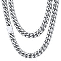 ChainsHouse Stainless Steel Mens Cuban Link Chain, Black/ 18K Gold Plated Miami Cuban Chain Necklace, 5mm/7mm/9mm/12mm/14mm Width, No Tarnish& Durable Hip Hop Mens Jewelry, 18"-30", Send Gift Box - color: a. 9mm width-steel, size: 18 inches