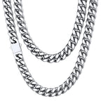 ChainsHouse Stainless Steel Mens Cuban Link Chain, Black/ 18K Gold Plated Miami Cuban Chain Necklace, 5mm/7mm/9mm/12mm/14mm Width, No Tarnish& Durable Hip Hop Mens Jewelry, 18"-30", Send Gift Box - color: a. 9mm width-steel, size: 20 inches