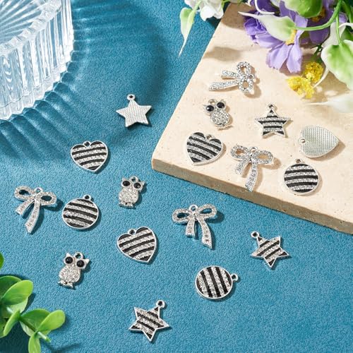 Craftdady Crystal Rhinestone Pendants Butterfly Heart Rhombus Bowknot Earring Charms Alloy Enamel Metal Pendants Light Gold Bracelet Charms for DIY Craft Necklace Jewelry Making - color: Platinum 5 Styles