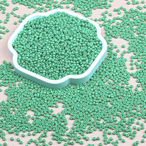 8/0 Glass Seed Beads Bulk, Light Green 3mm Tiny Round Craft Seed Bead, Small Mini Pony Beads for Jewelry Making Bracelet Necklace Wrist Beading Weaving Supplies, 2500pcs - color: Light Green