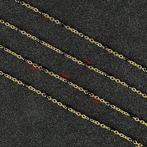 UMAOKANG 10 Meters Gold Plated Chains for Jewelry Making Black Enamel Bead Stainless Steel Link Chain on Spool - color: Gold-Black Enamel