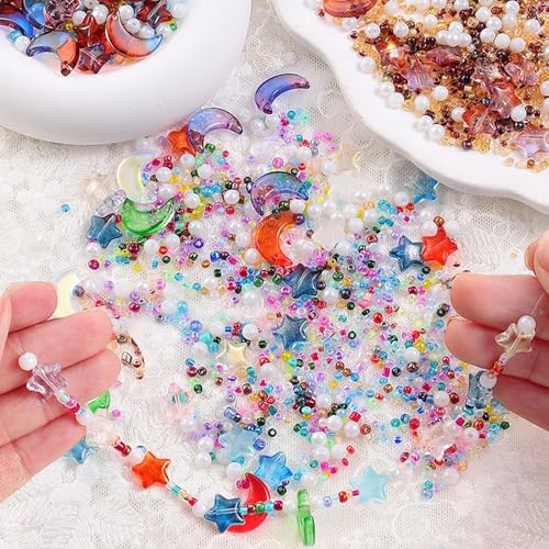 Mixed Star Moon Crystal Glass Beads Seedbeads Loose Round Pearl Beads for Jewelry Making Craft Bracelets Necklaces Earrings DIY Crafts Projects Sky Blue Glass Spacer Bead Kits for Crafts - color: Sky Blue