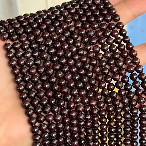 MJDCB Natural Stone Beads Garnet Round Loose Beads for Jewelry Making DIY Bracelet Necklace (6mm) - color: Garnet, size: 6mm