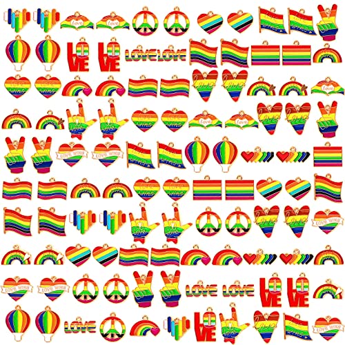 SANNIX 110Pcs Rainbow Charms Gold Enamel Charm Jewelry Making Charms Rainbow Pride Charms Bulk for Bracelet Necklace Earring Making - style: Rainbow