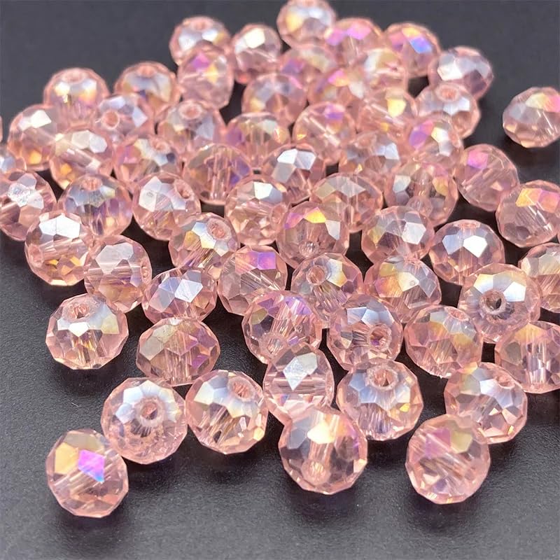415pcs Rondelle Crystal Glass Beads 2mm 4mm 6mm 8mm Mixed Sizes, Faceted Briolette Spacer Czech Seed Loose Beads for DIY Jewelry Making (Pink) - color: PInk