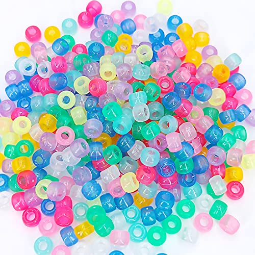 MIIIM 1000PCS 6x9mm Pony Beads Glow in The Dark, 9 Colors Mixed UV Kandi Beads for Bracelets Making Kit, Hair Braids Crafts for Jewelry Making (Luminous Mixed) - color: Luminous Mixed