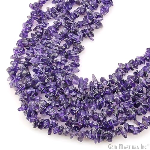 GM GemMartUSA Amethyst Natural Raw Chip Beads Strands | Semi-Precious | AAA+ Quality 1 Strand 34” | DIY Bracelet Jewelry Making, Healing Crystal Craft| 4-6mm - Purple Color Gemstones (CHAA-70001) - color: Amethyst (CHAA-70001)